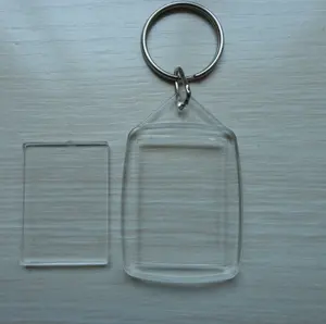 Porte-clés avec cadre photo en plastique acrylique, vierge, 45x35mm, 5 pièces