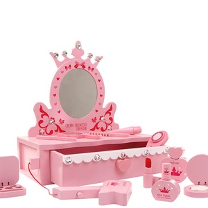 Jouets éducatifs créatifs en rose pour filles, ensemble de jeu de <span class=keywords><strong>maquillage</strong></span>, commode en bois, cadeau pour filles - Product Image 4