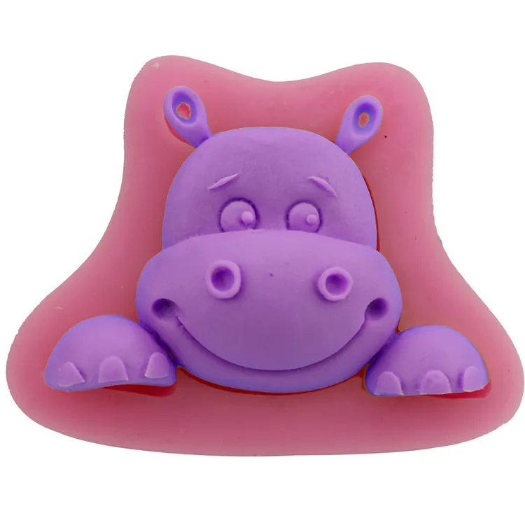 Molde fondant de silicona en forma de hipopótamo 3d para decoración de tartas, fabricación de jabón de vela