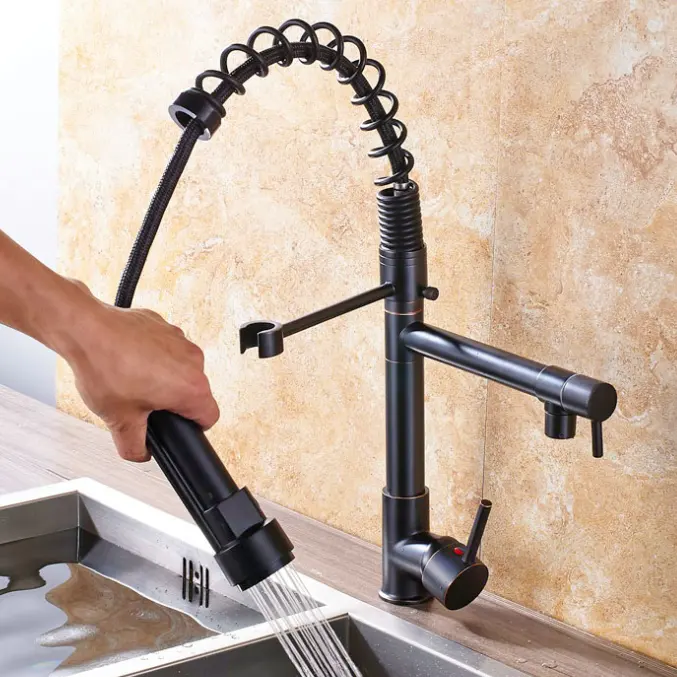 Кухонный Смеситель Grifo Cocina Monomando De double Salida Con Rociador De Cuello Flexible Popular ORB Oil Rubbed Black