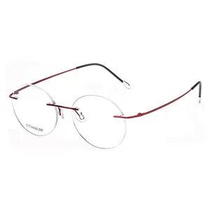 Rimless Japanese brands round beta titanium eyewear frame glasses, high end pure frameless shenzhen optical eyeglasses for men New Style