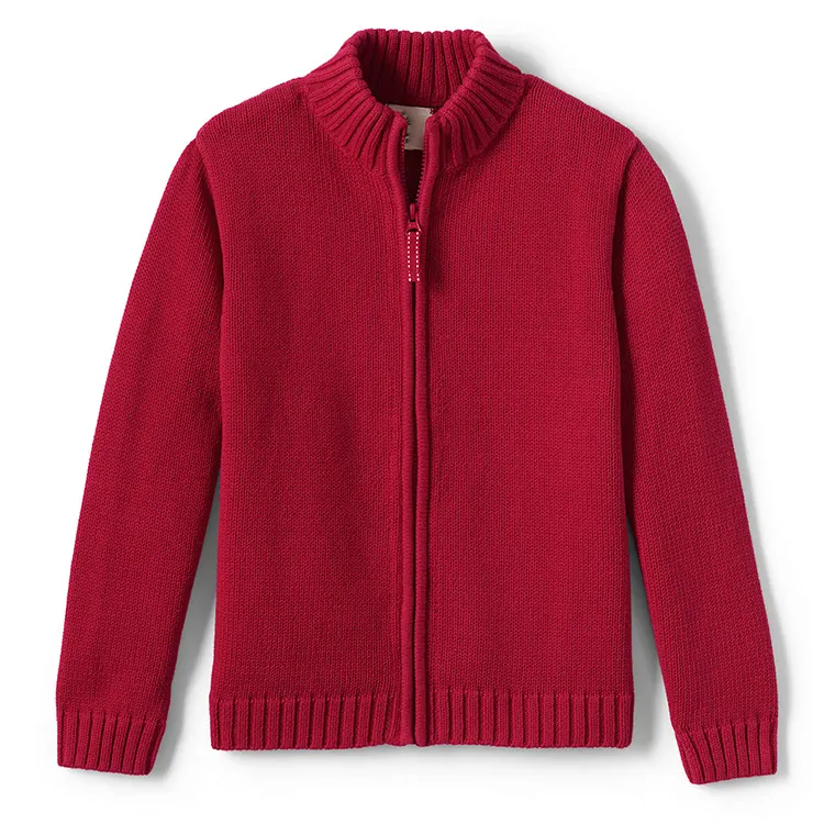 Wholesales Pure 100% Cotton Knit School Uniform Boys Full Zip Front Cardigan Sweater for Boys Girls Children Size Customized