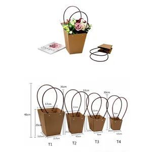 Hot Seller Wholesale Kraft Paper Bag for Flower Trapezoid Flower Packaging Bag Florist Material Flowers Holder