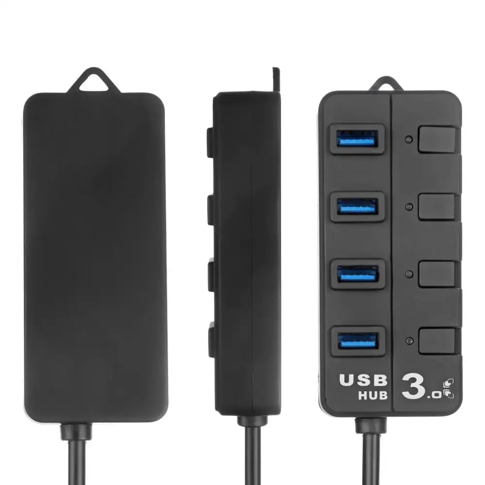 Penjualan laris kabel semprot 4tf minyak karet pengisi daya saklar terpisah untuk PC dan Laptop 4 port USB 3.0 Hub