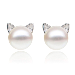 Boucles <span class=keywords><strong>d</strong></span>'oreilles avec fermoir papillon en forme <span class=keywords><strong>de</strong></span> chat, excellente qualité, en argent Sterling 925, perles <span class=keywords><strong>de</strong></span> <span class=keywords><strong>culture</strong></span> <span class=keywords><strong>d</strong></span>'eau douce - Product Image 1