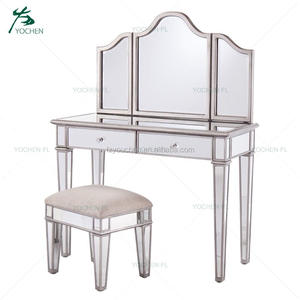 Muebles Modernos Diamond Crush: Tocador <span class=keywords><strong>con</strong></span> <span class=keywords><strong>Espejo</strong></span> y Taburete, Juego de Dormitorio de Pino, Camas de Madera Maciza - Product Image 5