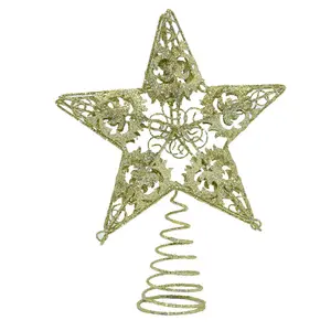 28cm Metal Glittered Christmas Tree Topper Star Treetop Decoration for Christmas Home Decor
