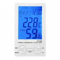 Termometer KT-908 LCD Digital Dalam Ruangan, Pengukur Kelembapan Temperatur dengan Lampu Malam
