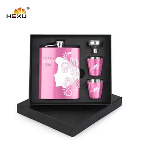 7oz abd depo Hip Flask kadınlar pembe pencere seti hediye kutusu ile