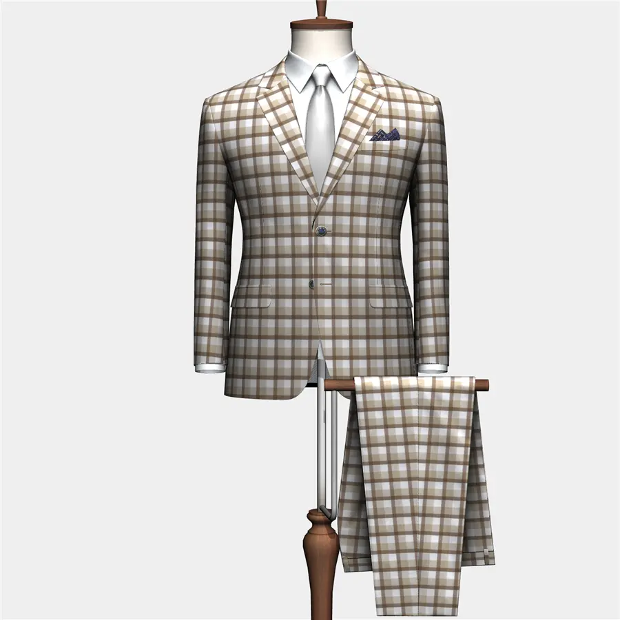 Wholesale Polyester viscose elastane blend material plaid design textured suiting men's suit blazer fabric for summer cloth
