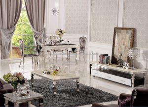Moderno Acero inoxidable corte personalizado mesa de mármol mesa de comedor y 6 sillas - Product Image 4