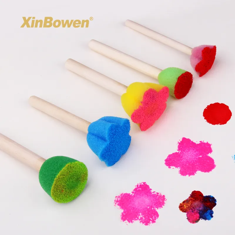 Xin Bowen Personalized Manual Drawing Toys 5Pcs Set Diy Wooden Sponge Stamp Graffiti Brush Painting Seal For Kids