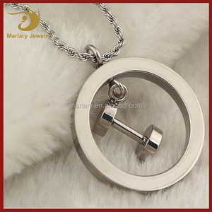 Acier Inoxydable Personnalisé Spirituel Inspiré Cercle Haltère Pendentif Collier Remise En Forme Sport Hommes, Rond Fit Charme - Product Image 3