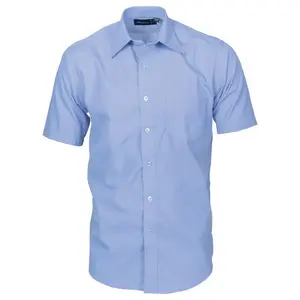 Hete Verkoop Lichtblauw Zomer Heren Kantooruniform Shirt Met Korte Mouwen