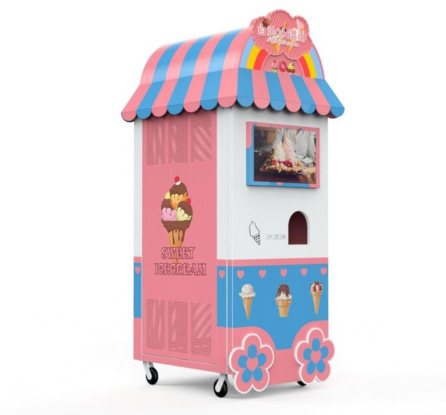 Cute with Roof Fast Respond New Robot Self-service Automatic Ice Cream Vending Machine with Topping