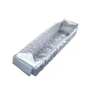 Tissu de doublure de cercueil JS-L382 tissu de satin blanc avec dentelle dorée pour doublure de cercueil