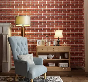 현대 3D Green 벽돌 및 Red Brick (eiffel tower) 패턴 Living 룸; 파우치가 장식 벽지
