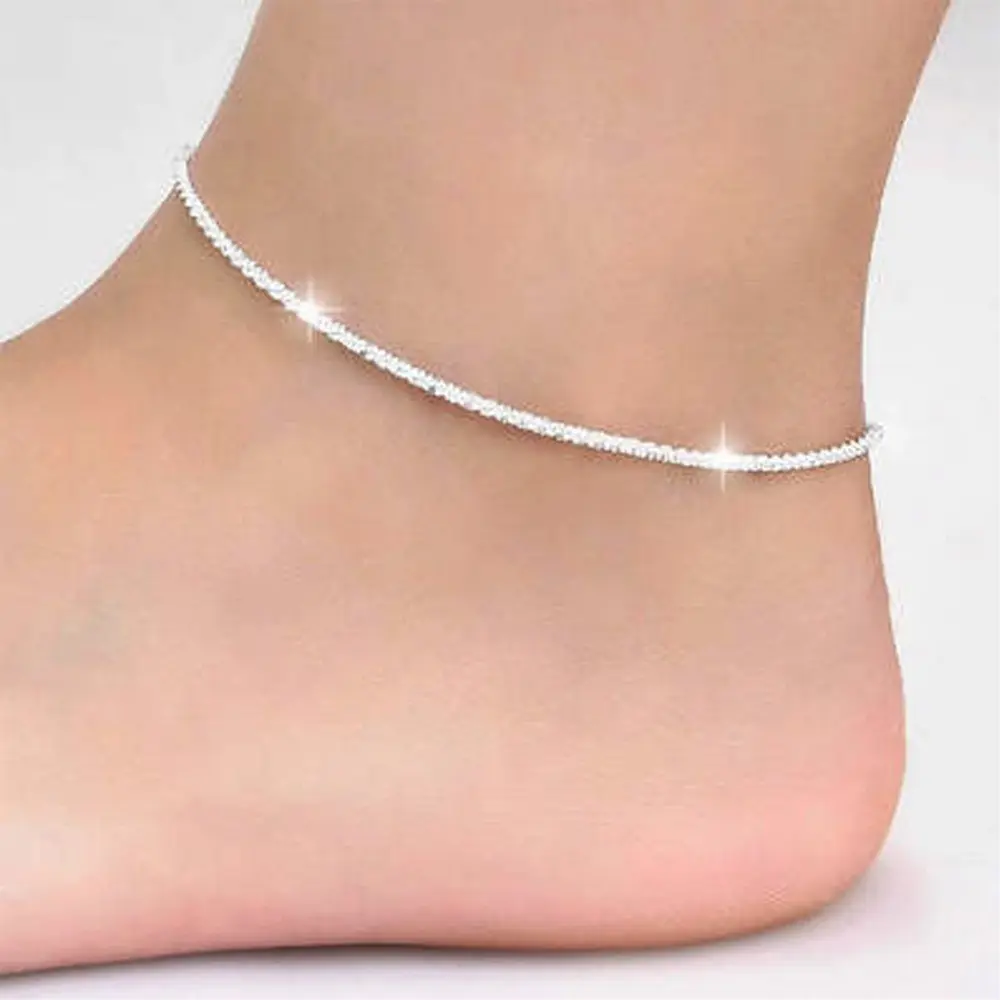 Pulseira de pulso, tornozeleira prateada simples pulseira descalça bracelete 925 charme jóias para homens e mulheres
