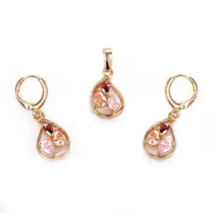 2018 Top design fashion AAA cubic zircon gold plated drop earrings arabic bridal jewelry set for women