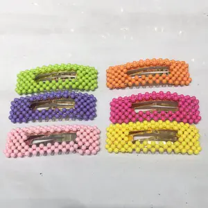 Handmade Korean Fashion PC Material Hair <strong>Clip</strong> for Girls Gold <strong>Silver</strong> &amp; Colorful Neon Bead Pearl Sweet Style - Product Image 1