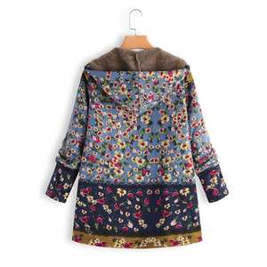 Hiver Nouveau produit Vêtements pour femmes en impression de fleurs Pull à capuche Veste chaude femmes longs manteaux - Product Image 4