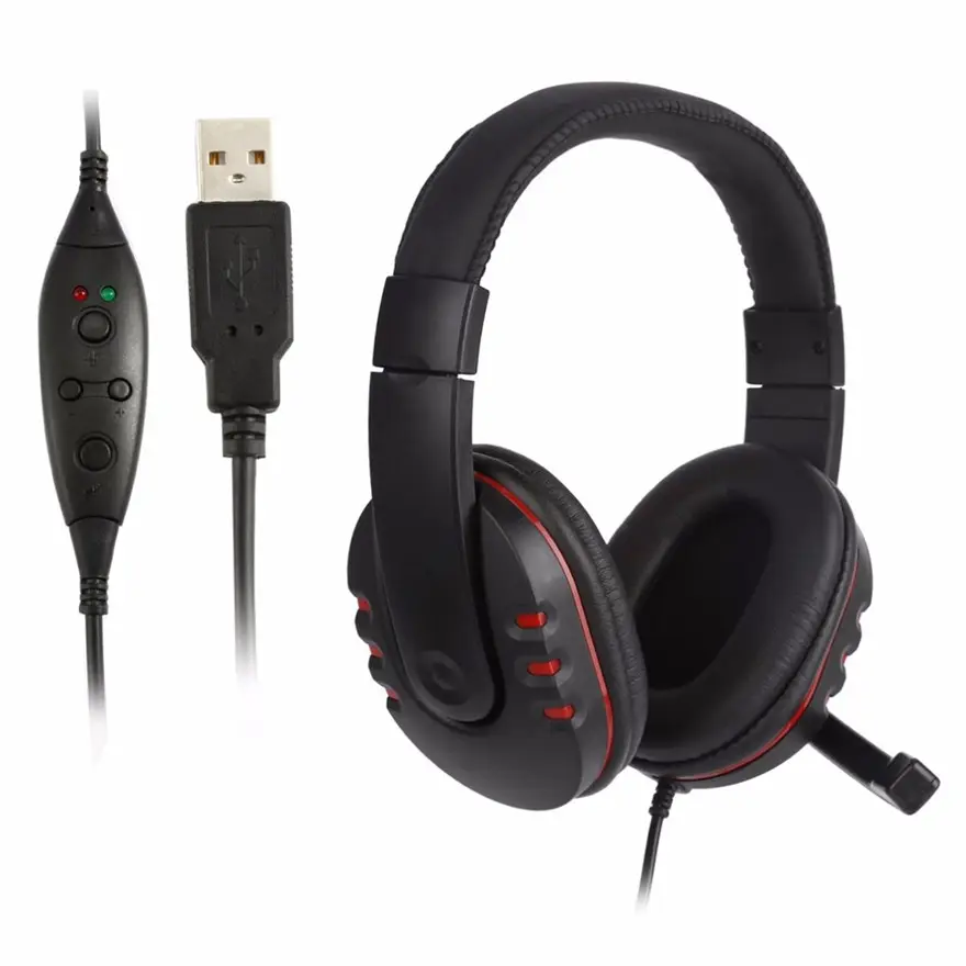 Handsfree Mic Headset Lederen Usb Bedrade Stereo Microfoon Hoofdtelefoon Gaming Oortelefoon Voor Sony Ps5 Ps4 Pc Game Laptop