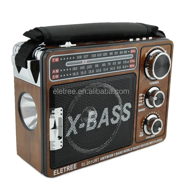 Radio x-bass con altavoz potente, reproductor de MP3, USB/SD/TF, linterna LED