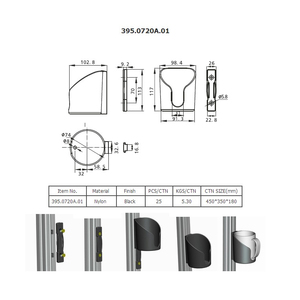 Clip de plástico de Nylon negro perfil de aluminio portavasos