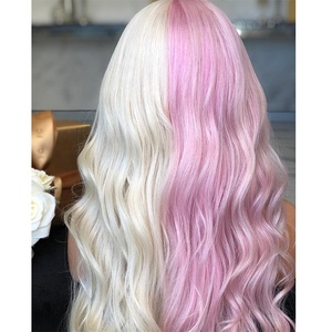 Parrucche Peruviane con Frontale in Pizzo 13x6, Onda <span class=keywords><strong>Lunga</strong></span>, Misto <span class=keywords><strong>Rosa</strong></span> e Biondo Platino, Vendita all'Ingrosso - Product Image 5