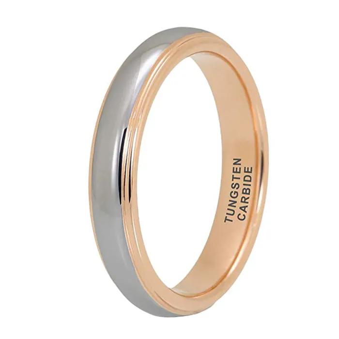 Anéis de tungstênio para homens e mulheres, 4mm, rosa de ouro, clássico, faixas de casamento