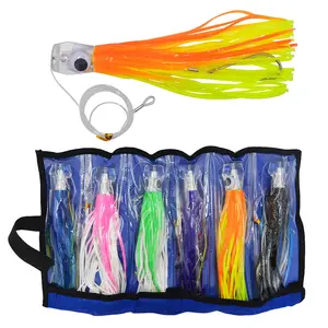 Set Of 6 Pcs 6.5 Inch Rigged Marlin Tuna Trolling Lures Big Game Octopus PVC Skirt Fishing Lures