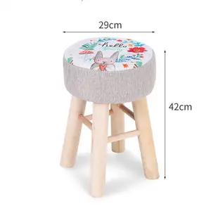 Round shaped solid wood foot stool ottoman shoe fitting stool