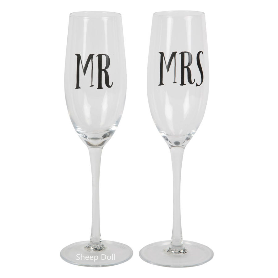 Bride & Groom Champagne Flutes with stem Wedding crystal Glass Set For Couples