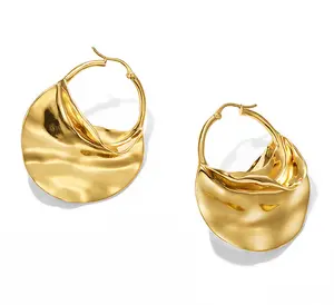 Kaimei 2019 trending new products women wholesale gold plated fashion hammered hoop earrings exaggerated big clip on earrings