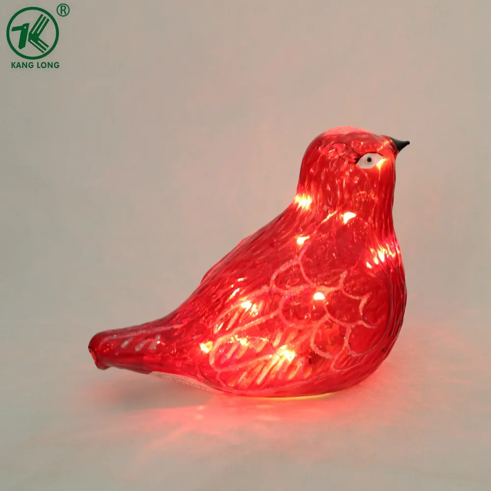 ออกแบบใหม่สีแดงแก้ว bird shape led light สำหรับเทศกาลตกแต่ง