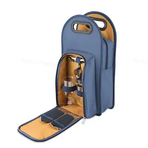 Venta al por mayor de poliéster de alta calidad Tote OEM ODM unisex regalo MInsulated Two-Bottle Tote Vino botella de agua Carrier organizador Bolsa