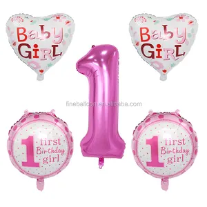 Bebek kız balon seti 40 inç pembe numarası helyum kalp şekilli 1st doğum günü parti malzemeleri balon