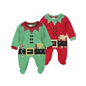 Red Green Father Christmas Footed Baby Christmas Romper Wholesale