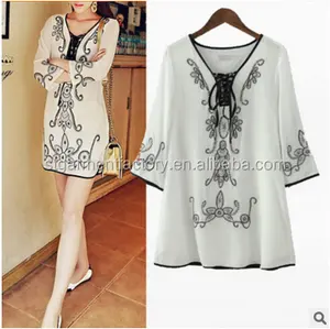 Vintage Half Sleeve Women Dress Clothes Embroidery Casual Party Dress Fashion Summer Ladies Skirt Sta-00151