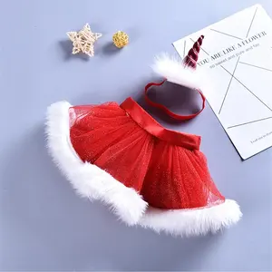 Рождественский костюм, платье с повязкой на голову с единорогом, красная юбка-пачка для девочек, наряды Санта-Клауса, товары для рождественской вечеринки