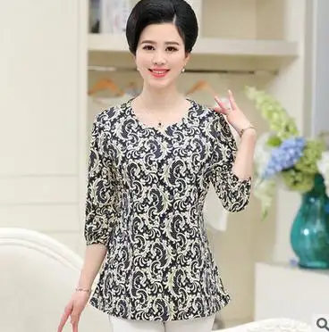 Hot selling top fashion blouse women print design top for fat lady casual t-shirt