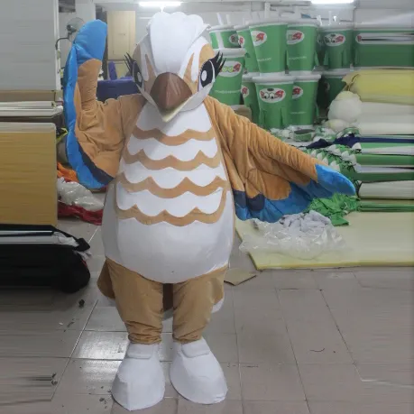 Kostum Maskot Kookaburra Sekolah Kustom Coklat dan Putih untuk Anak-anak