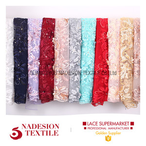 100% polyester africaine george tissu avec des pierres pêche - Product Image 6