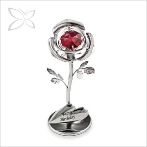 Crystocraft Metal Red Rose Flowers Decorated with Brilliant Cut Crystals Wedding Favor For Guest