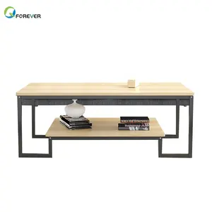 Modern Minimalist Living Room Steel Wood Right Angle Low Coffee Table