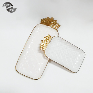Vaisselle décorative de style occidental, assiette en céramique, or vif en forme d'ananas, vente en gros, - Product Image 3