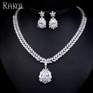 RAKOL SP002 chapeamento de ouro Branco cristal claro zircão colar de jóias conjunto