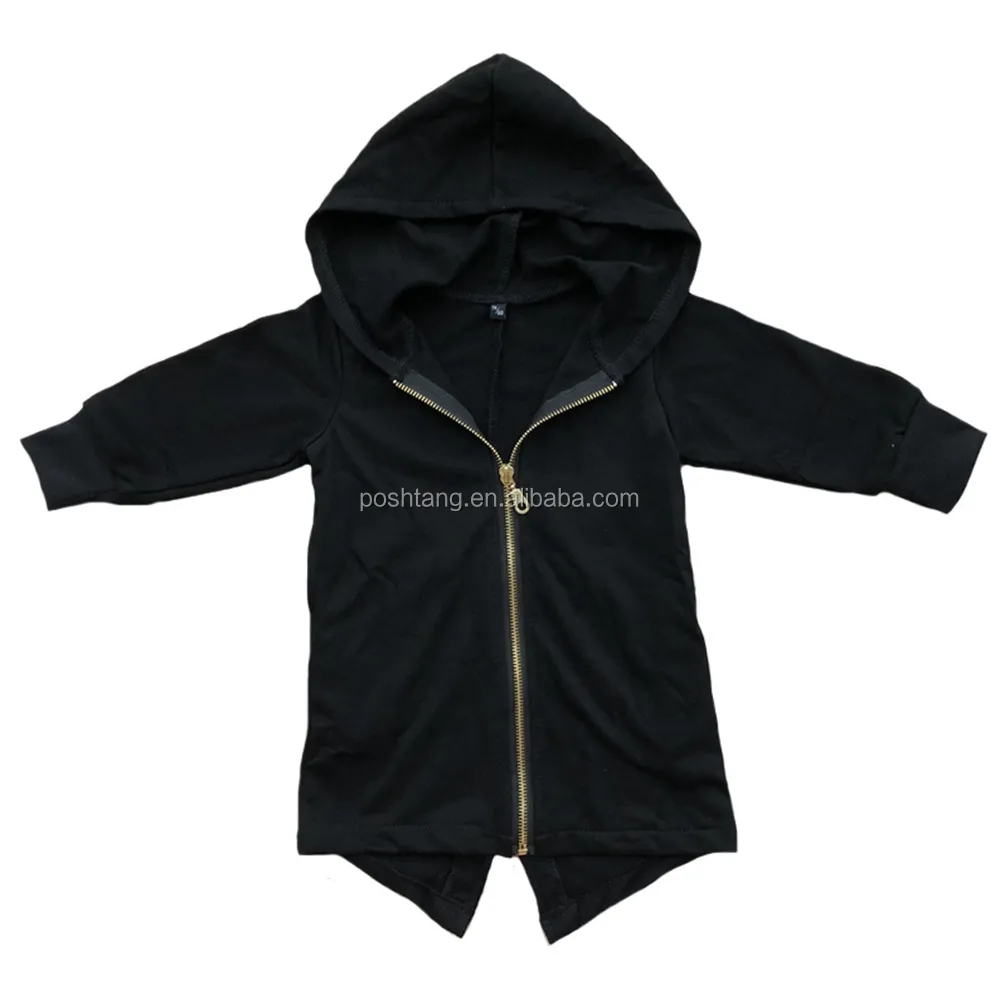 Wholesale Fall Black Hoodies Baby Kids Boys Terry Blank Zipper Coat