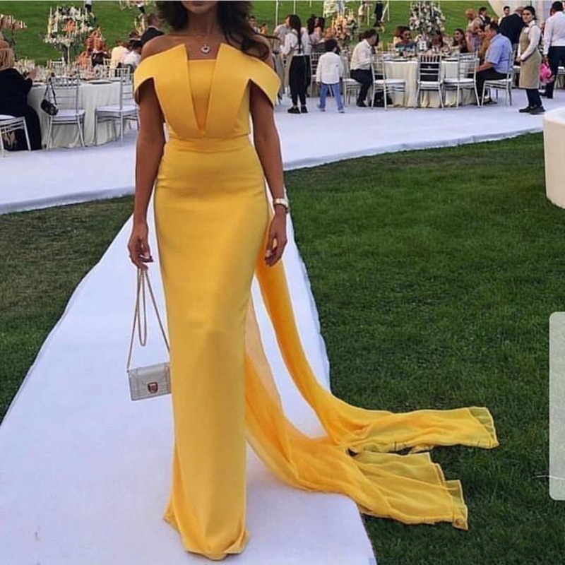 straight elegant evening gown in shades of yellow