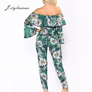 Nuevo diseño las señoras impresión floral Strapless Flare manga Backless mujeres <span class=keywords><strong>mono</strong></span> <span class=keywords><strong>verde</strong></span> - Product Image 3